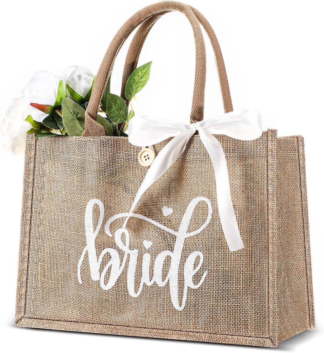 Draagtas voor bruid van jute met opschrift Bride witte band cadeau voor vrijgezellenfeest Team bruid accessoires, Geel