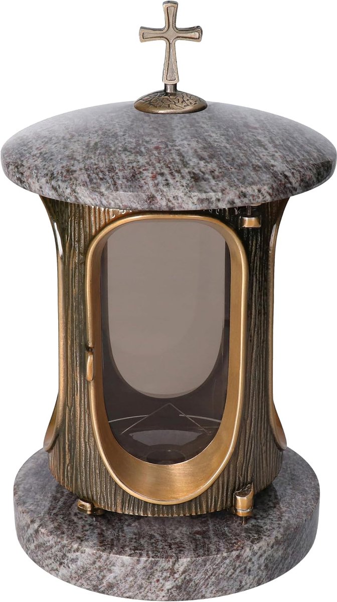 graniet, Orion, hoogte 23 cm/Ø 15 cm, stijlvolle granieten lantaarn, elegante graflamp, graflicht, bronzen met sokkel