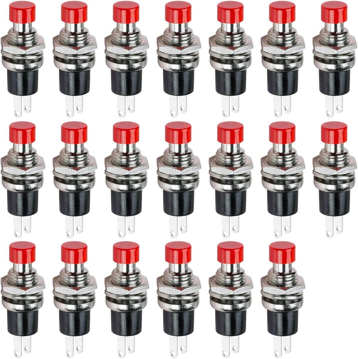 Push Button Momentary Switches, Ampper 2 Pin On Off 1A 250V AC 7MM Round SPST Normal Open Momentary Pushbutton Switches (Red, Pack of 20)