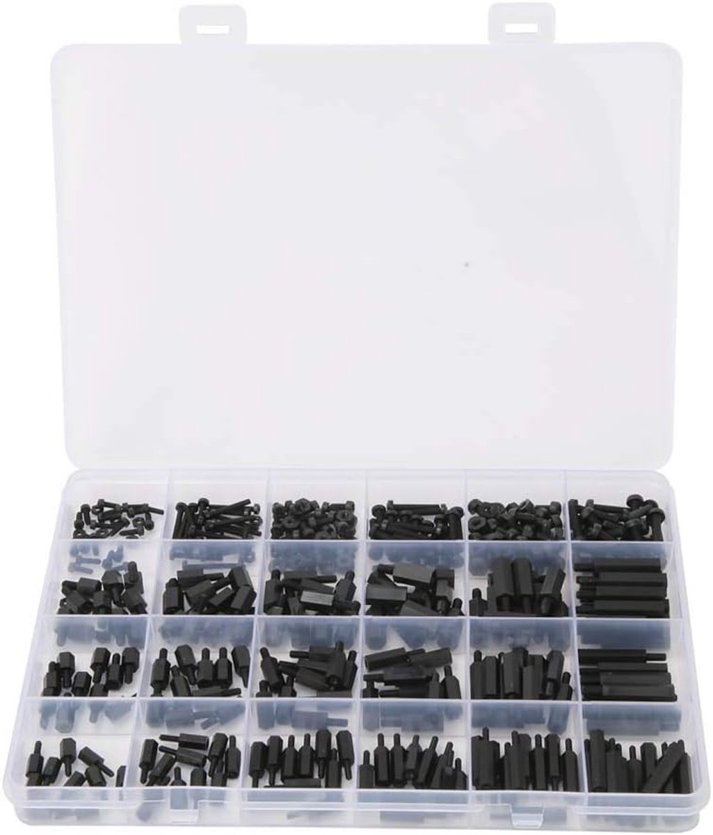 Afstandhouder, 360 Stuks M2 / M2.5 / M3 Nylon Man-Vrouw Zeskant Afstandhouder Schroefmoer Assortiment Kit - Zwart