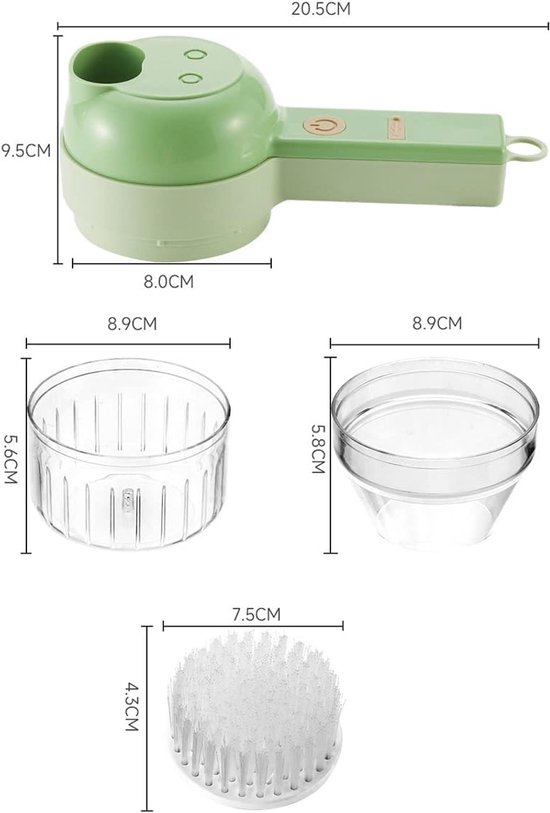 4-in-1 handmatige groentesnijderset, draadloos, knoflookslamstamper met borstel voor knoflook, peper, chili, uien, selderij, gember, vlees — afbeelding 2