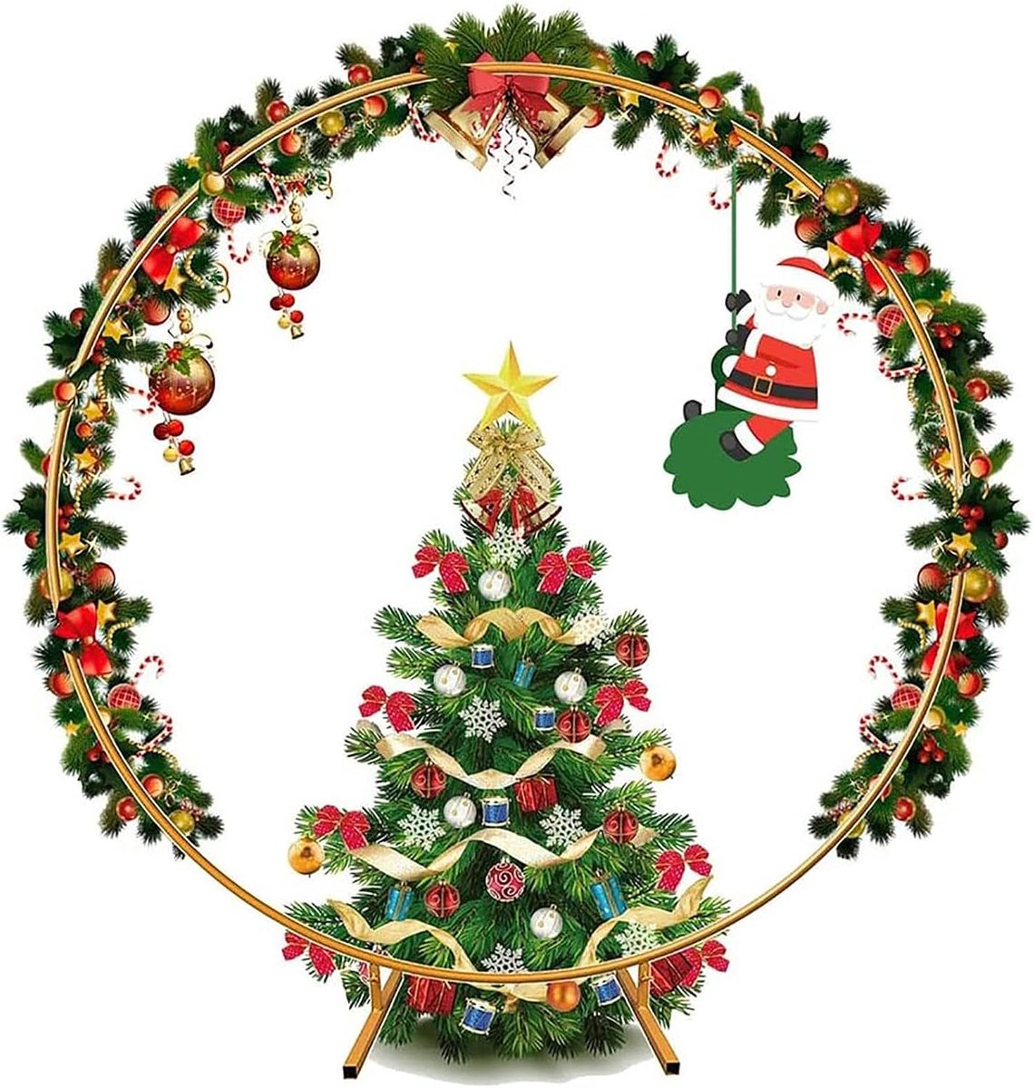 2.4M ronde metalen boog tuin prieel ijzeren cirkel bruiloft rekwisieten boog achtergrond decor voor verschillende klimplanten buiten partij decoratie eenvoudige montage,Goud,2M