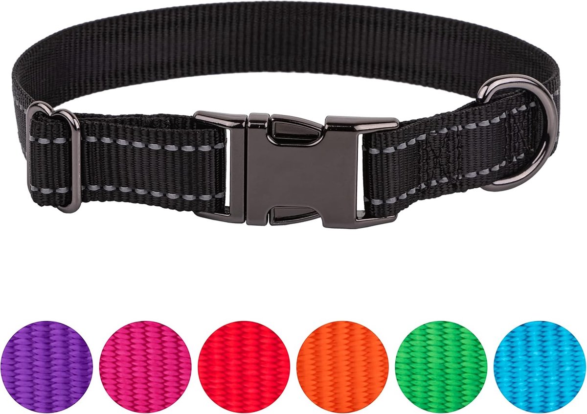 hondenhalsband, nylon, verstelbare reflector, hondenhalsband, halsband voor honden, kliksluiting, grote honden, hondenhalsband voor kleine honden, puppyhalsbanden (zwart, S)