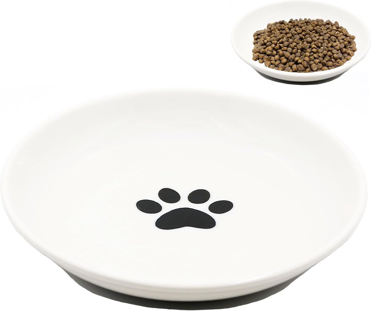 keramische voerbak voor katten met antislip siliconen bodem, verhoogd (kattenpootjes)