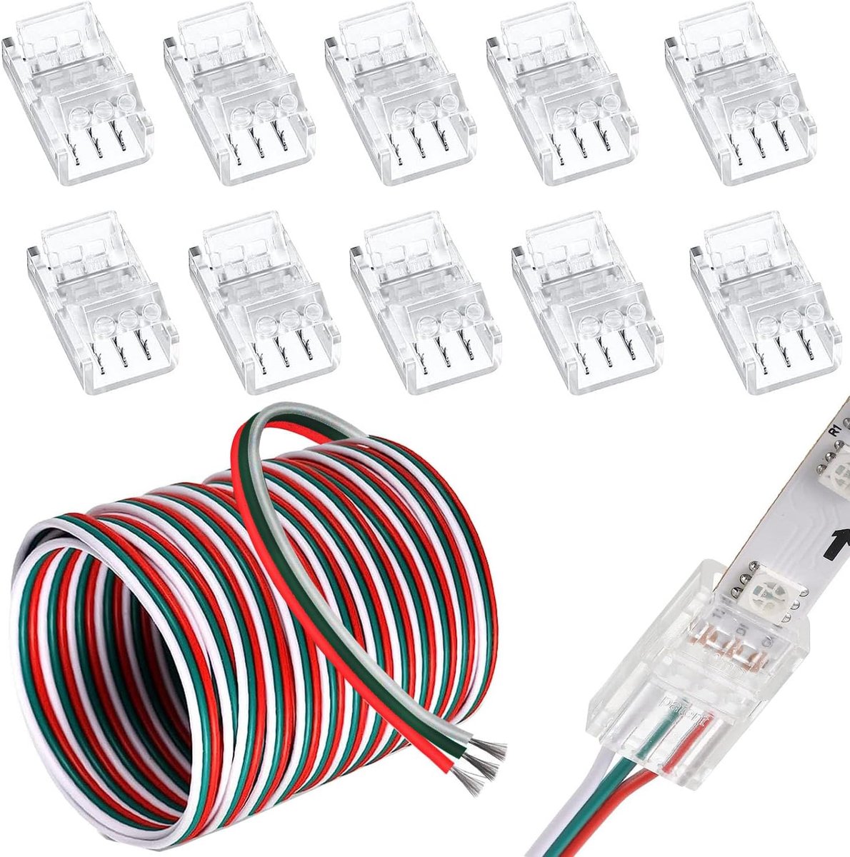 5 m 22 AWG 3-Pin LED Strip Verlengkabel DC 12V-24V Aansluitkabel + 10 Pack 3-pin 10mm LED Strip Connector voor SMD 3528 2835 5050 5630 Gewone LED strip & andere DC 12 V, 24 V LED