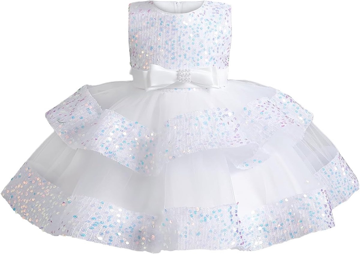 Peuterjurk Meisjes Tule Mouwloze Glitter Baby Feestjurk Prinsessen Formele Kinderjurk voor Verjaardag Bruiloft Kinderfeest (Wit 80 12-18 Maanden)