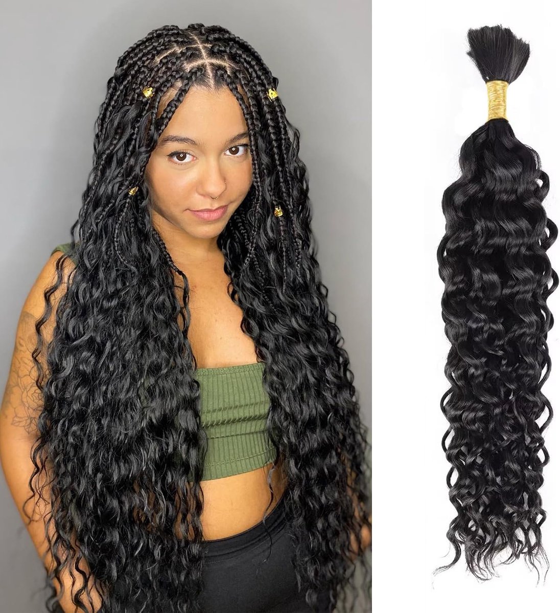 Water Wave Braiding Hair 50g 16 Inch Natural Black Hair Bulk Human Hair for Braiding No Weft Bundle Braziliaans Menselijk haar Extensions for Boho Braids Wet and Wavy Human Braiding Hair