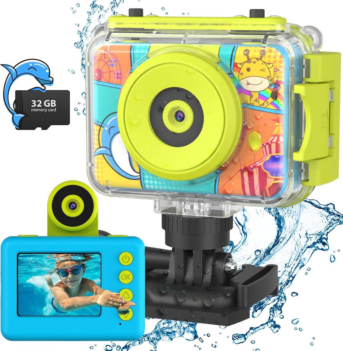 Digitale Waterdichte Camera voor Buitengebruik - Actiecamera Met 32 GB SD-kaart - Speelgoedcadeau voor Kinderen van 3-12 Jaar