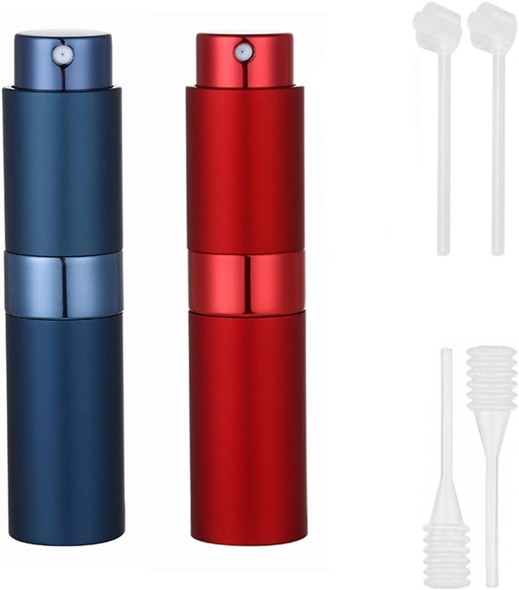 2 stuks, 8 ml, navulbare parfumspray, reisverdamper, met ondergroep, reisverstuiver, geurverstuiver, rood en blauw