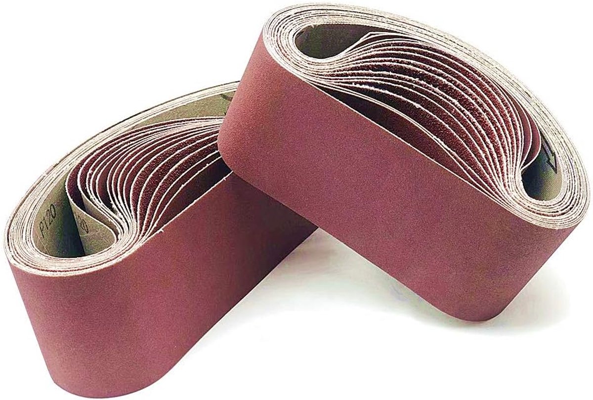 Banden 75 x 533 mm. telkens 3 x korrel40，80，120，180，320, geschikt voor bandschuurmachine, polijsten van metaal, hout 15 st.