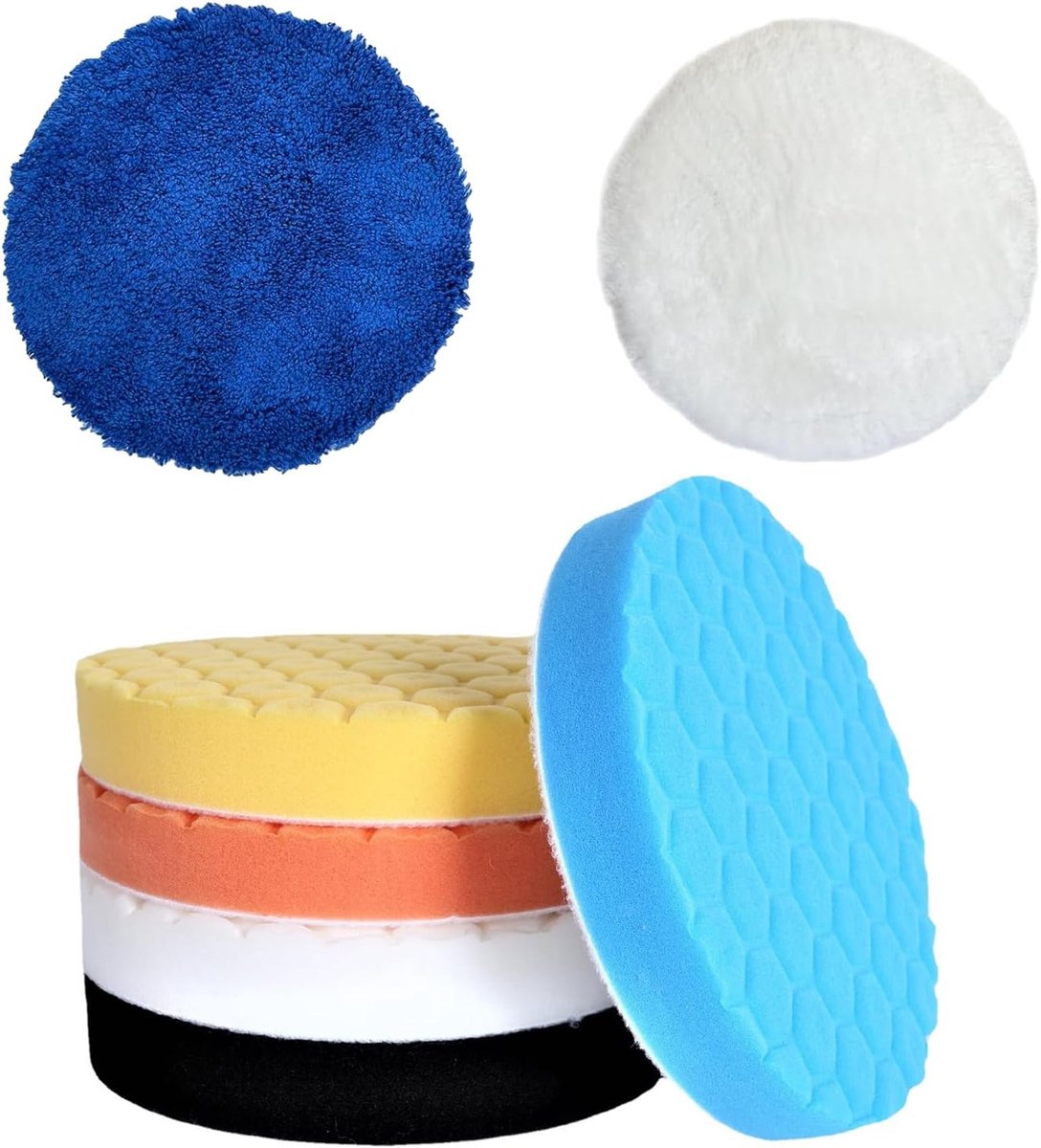 7-delige polijstset voor auto, 150 mm, polijstpad, autopolijstspons, voor polijsten, slijpen, waxen