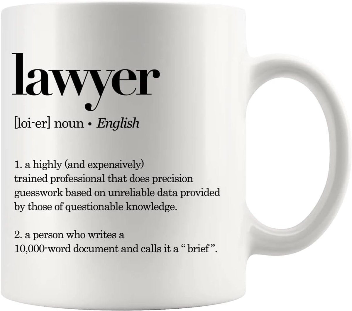 'Lawyer Definition' 325 ml Jurastudent koffiemok, advocaat afstuderen, keramische mok, nieuw wit drinkservies