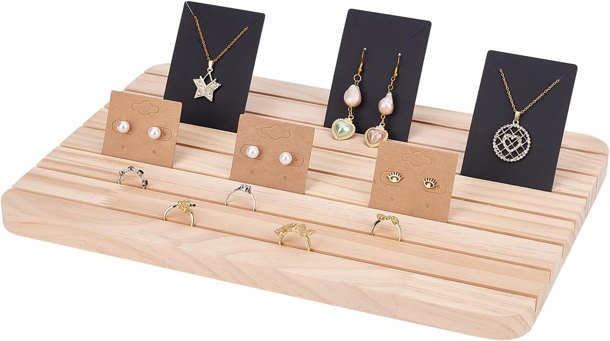 PandaHall Sieraden Display Stand Oorbel Halsketting Display Houder 33x23cm / 13x9 Inch Houten Visitekaartje Houder Sieraden Organizer Tafel Displays voor het Verkopen van Oorbel en het Tonen van