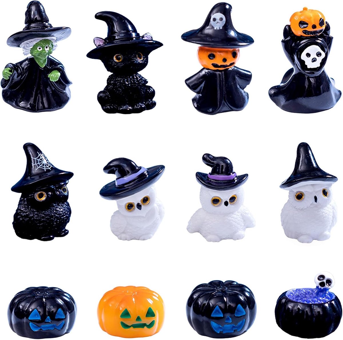 12 stuks miniaturen Halloween ornament hars mini Halloween figuur pompoen geest heks schedel figuur ornament voor tuin dorp tafel poppenhuis doe-het-zelf decoraties maken