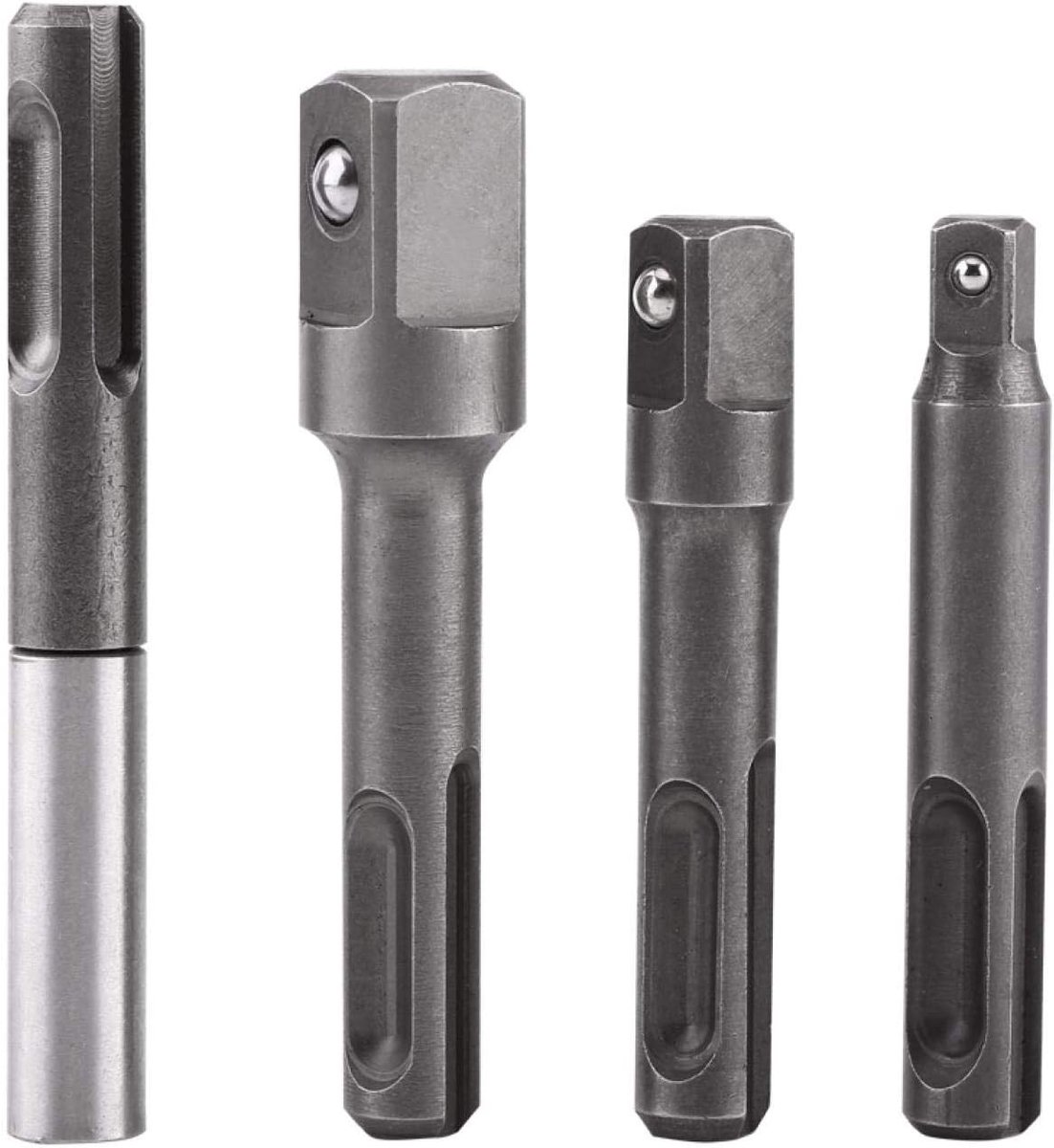 Plus Adapter, 4 stuks SDS Plus Socket Adapter Set met 1/4 "Hex Socket en 1/4" 3/8 "1/2" Vierkante Impact Socket Extension Connector Power Drill Bit Adapter
