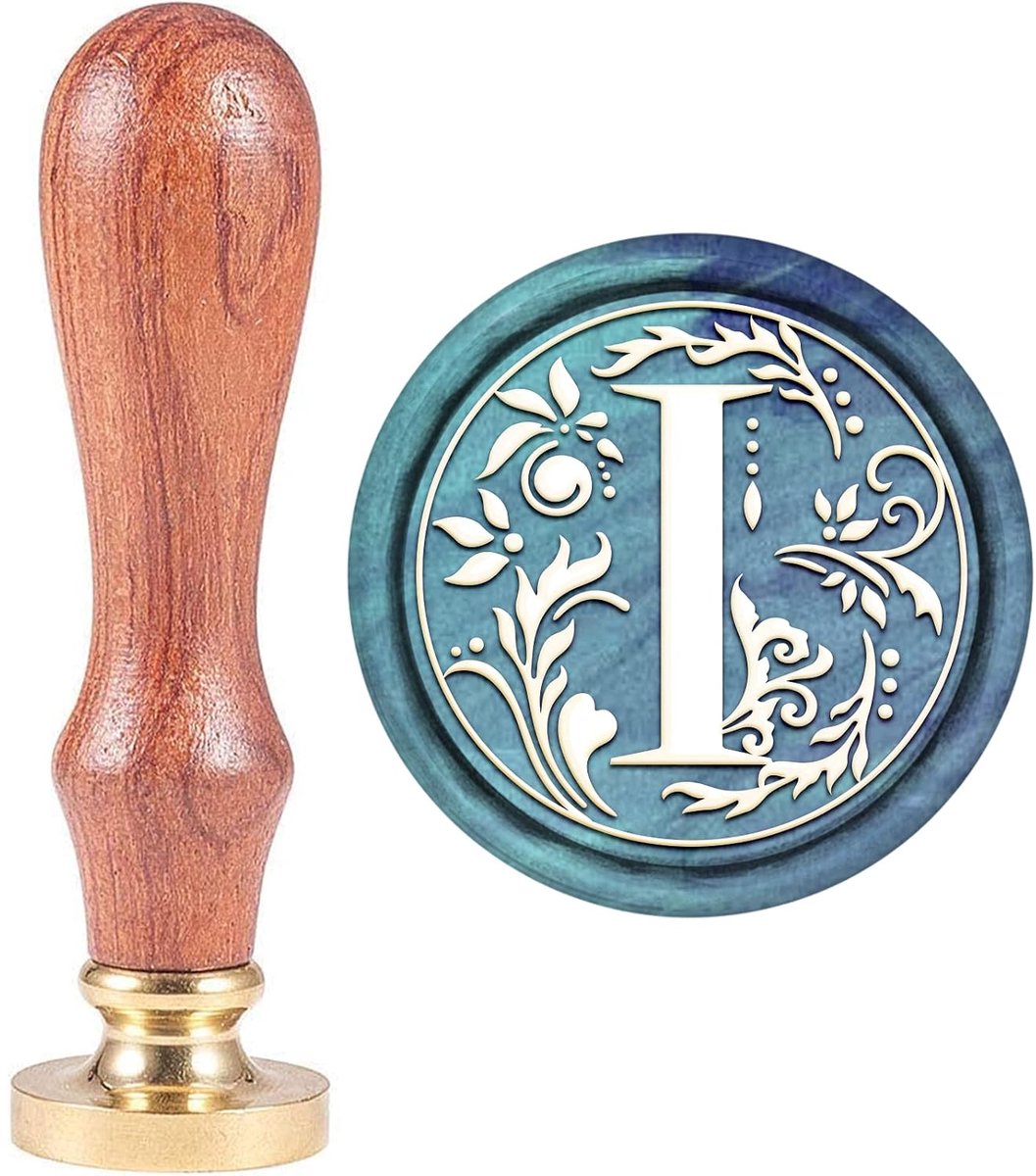 craspire Retro alfabet initialen was stempel klassieke vintage 26 letters AZ 25 mm kop van messing afneembaar houten handvat voor envelop, uitnodiging, versiering, cadeau, decoratie (letter I)