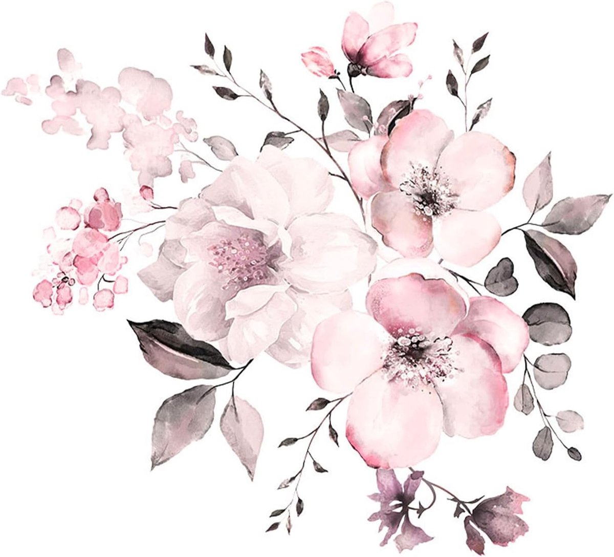 Muurtattoo grote bloemen, zacht roze, muursticker pioenroos bloemen waterdicht, wanddecoratie voor woonkamer slaapkamer, 44 x 42 cm