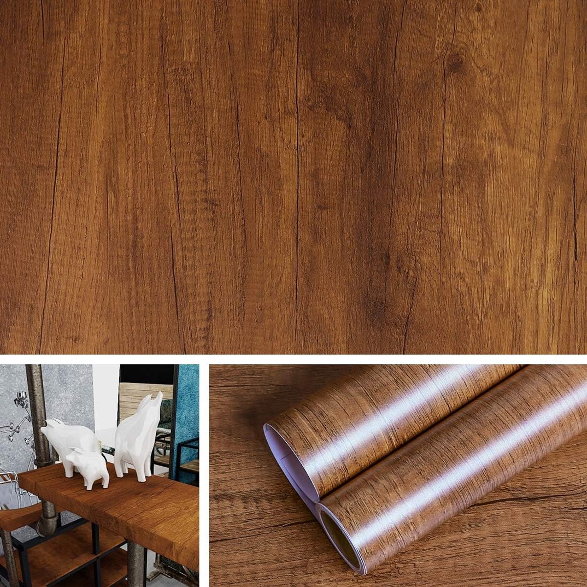 Behang zelfklevend contactpapier bruin hout vinyl wrap voor werkblad deuren kast cover keuken aanrecht keuken werkbladen kast houteffect zelfklevend plastic 40 cm x 2 m