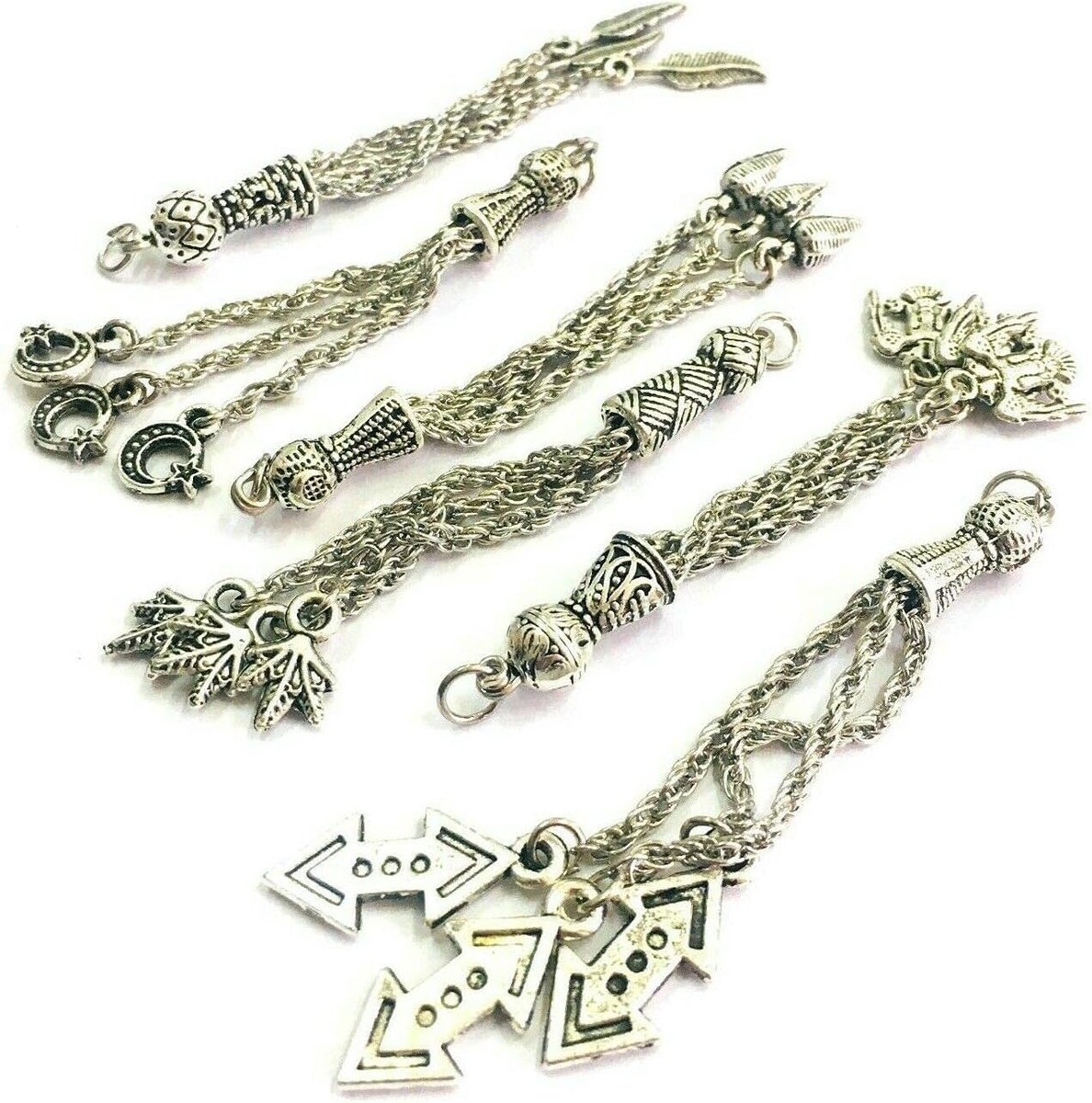 5-delige set tespih kwasten, kwastje, puskul, zilver metaal voor gebedsketting Tasbih Tespih ketting, Misbaha Subha moslim islamitische rozenkrans Prayer aanbiddingsaccessoires