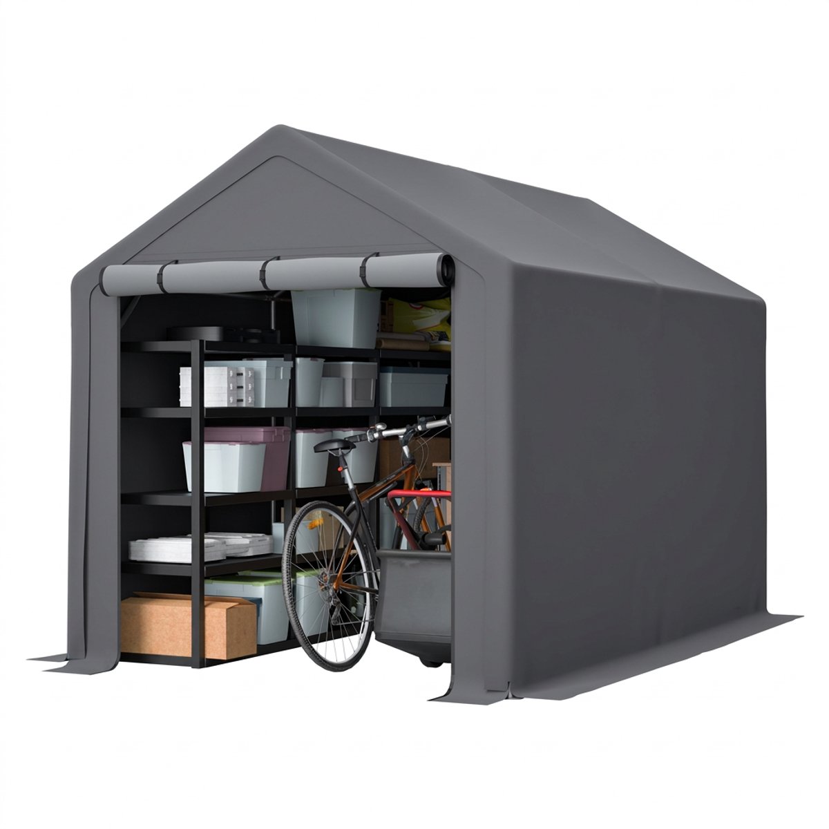 Fietsenstalling - Tuinhuis tent - Gereedschapstent - Opslagtent - Waterdicht - UV-bestendig - Stabiel - Tuin - 296x190x200cm - Opslag - Donkergrijs