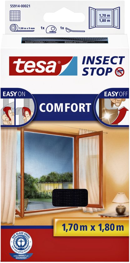 tesa INSECT STOP H&L Fly Screen Premium for Windows - hor met sterke klittenband, verwijderbaar zonder resten, op maat snijden - 170 x 180 cm - antraciet (transparant)