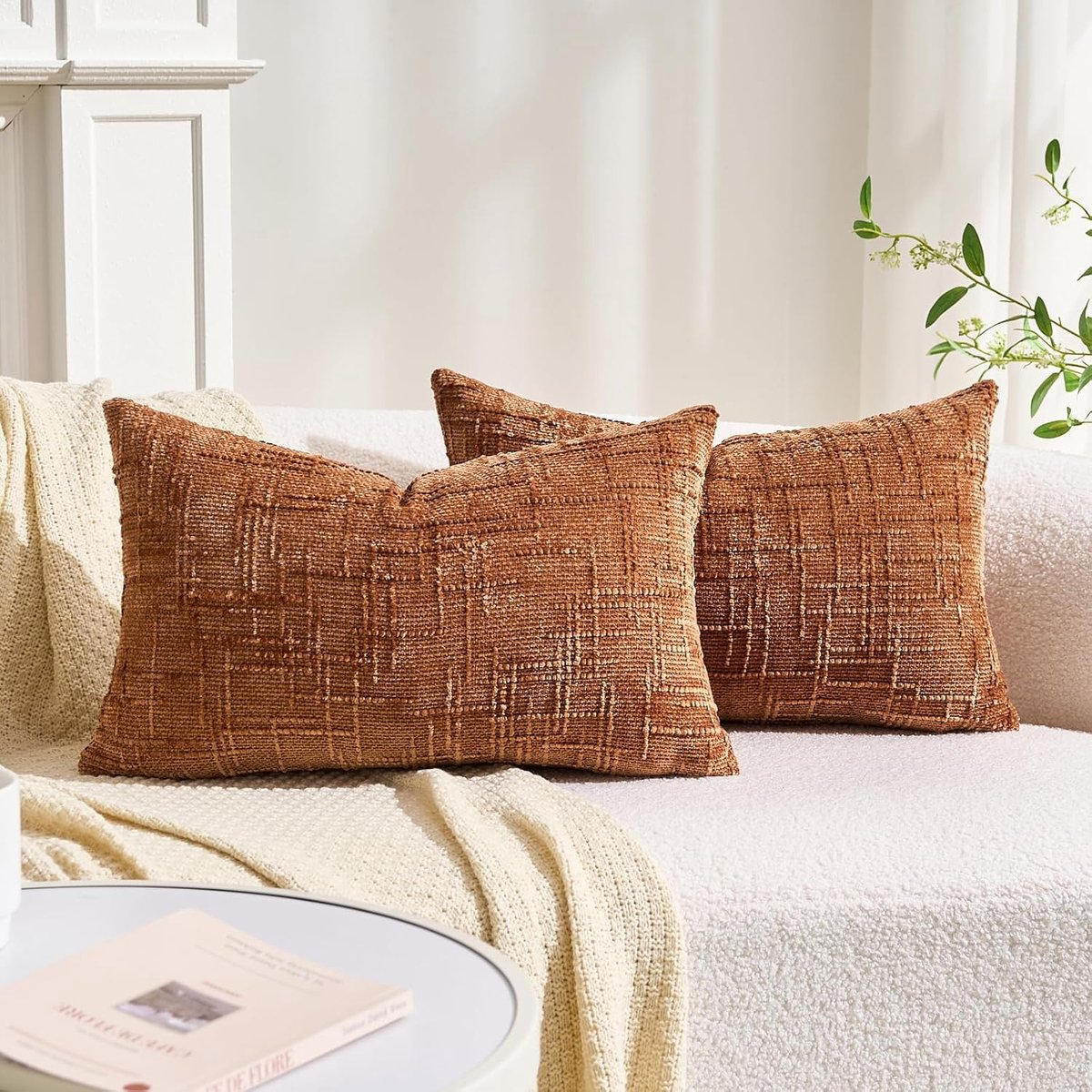 Kussenhoes 30 x 50 cm - Chenille oranje - Modern Boho design - Perfect voor woonkamers - SnelShoppen