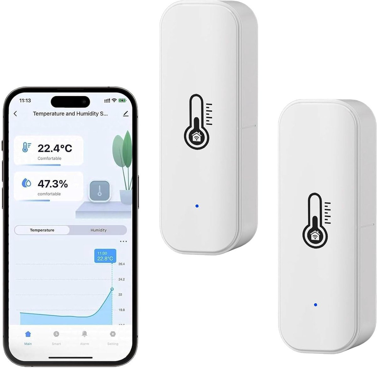SnelShoppen - Slimme Thermometer Hygrometer Wifi Bluetooth Dual-Modus Temperatuur en Vochtigheid Sensor voor Binnen, Wijnkelder, Garage, Kelder, App-B