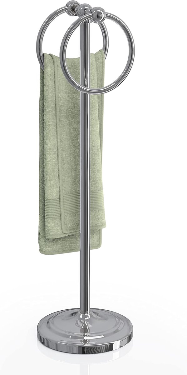 SnelShoppen - Vrijstaande Handdoekhouder met 2 Ringen voor Badkamer of Keuken, 43,2 cm Hoog, Chroom, Perfect voor Handdoeken en Wasdoeken, Stijlvol en