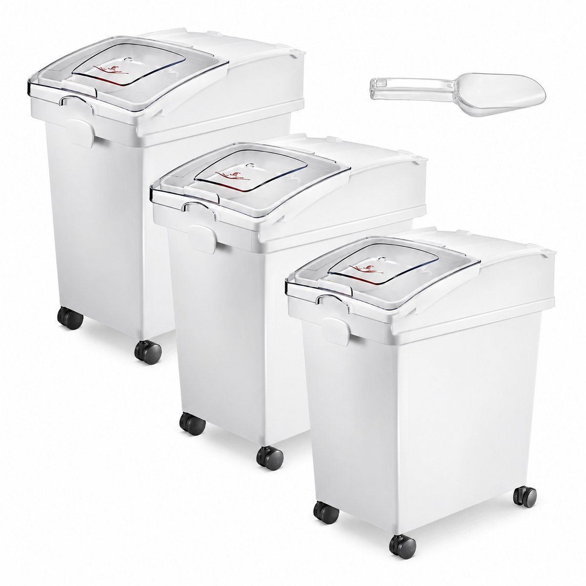 Sello! opbergbox – opbergbak– op wielen – stofvrij – hygiënisch – rijst – meel – diervoeding – set van 3 – 25 liter – kunststof
