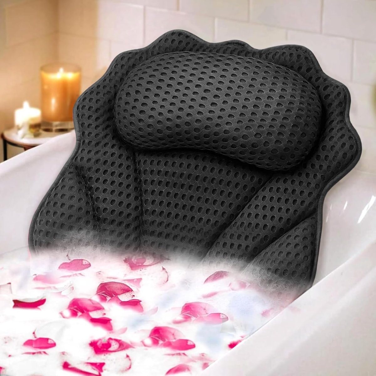 Badkussen ergonomisch - 4D Air Mesh technologie - Zwart - Ondersteuning voor hoofd, nek en schouders - SnelShoppen