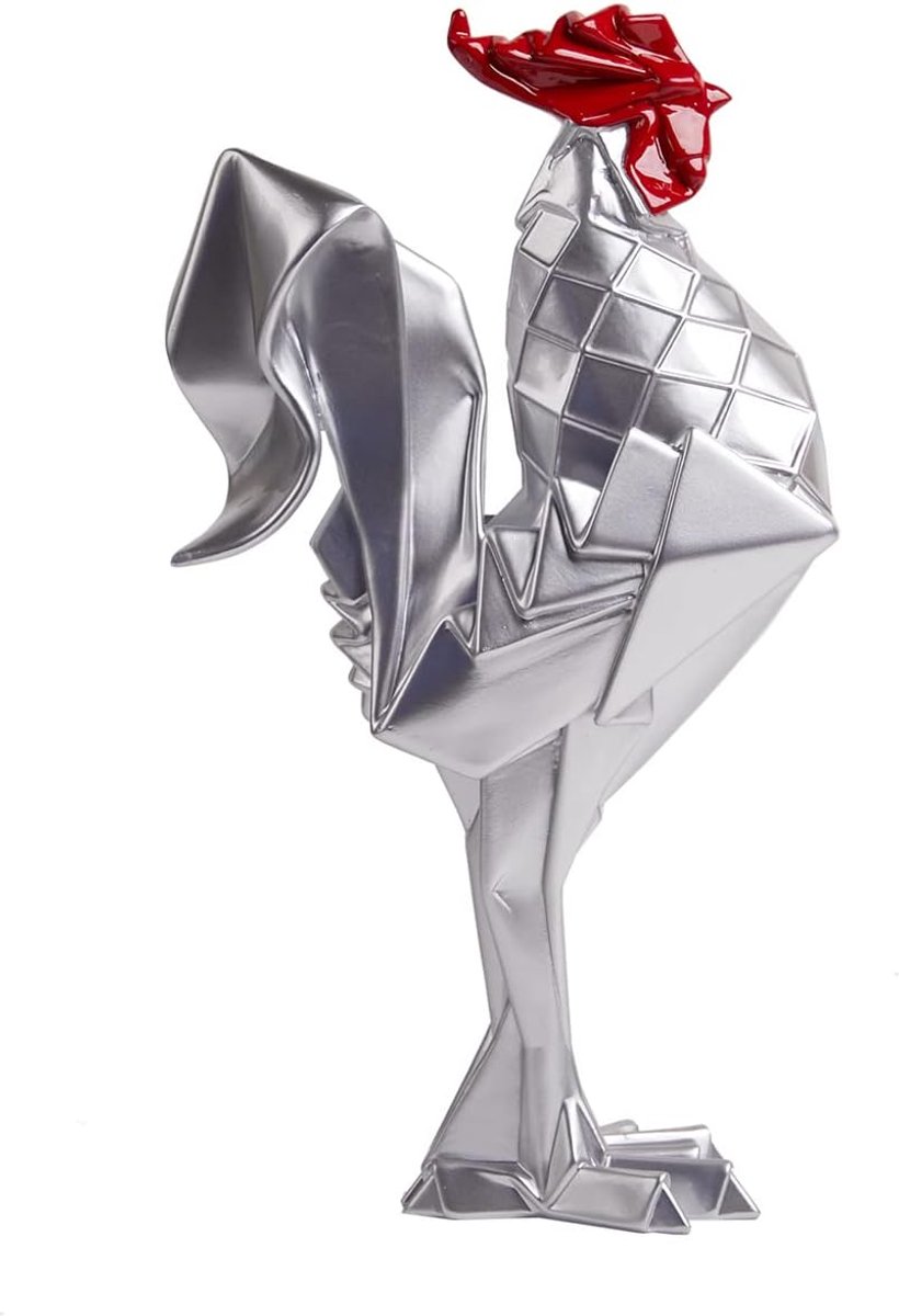 SnelShoppen - Rooster Beeld Figurine Dierdecoratie Moderne Sculptuur Polyresin Kunst Zilver 31cm - Perfect voor Thuis en Kantoor