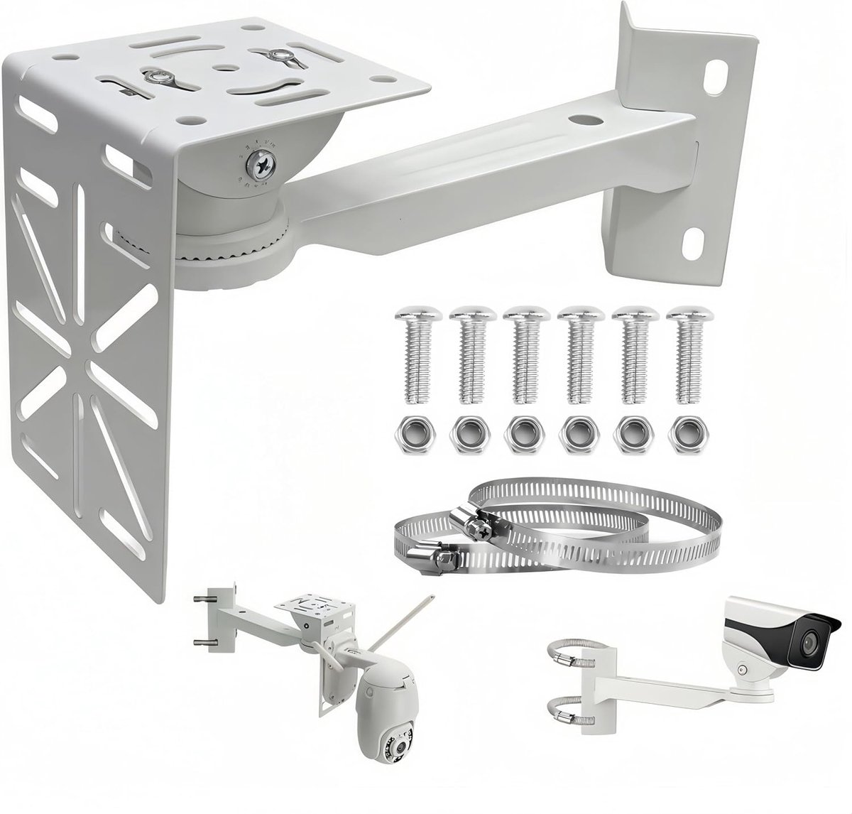 SnelShoppen - Outdoor Camera Houder Staal Baby Camera Houder Hoek Verstelbaar 0-400mm Beveiligingscamera Zilver Staal voor Elektrische Masten, Lantaar