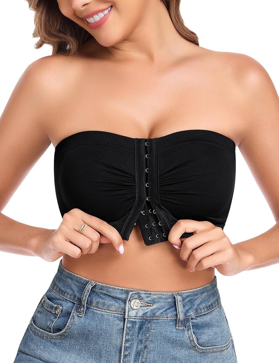 Strapless beha voor dames, zonder beugel, naadloos, voorsluiting, bandeau-beha, comfortabel en zacht, niet gevoerd, ademend, crop top