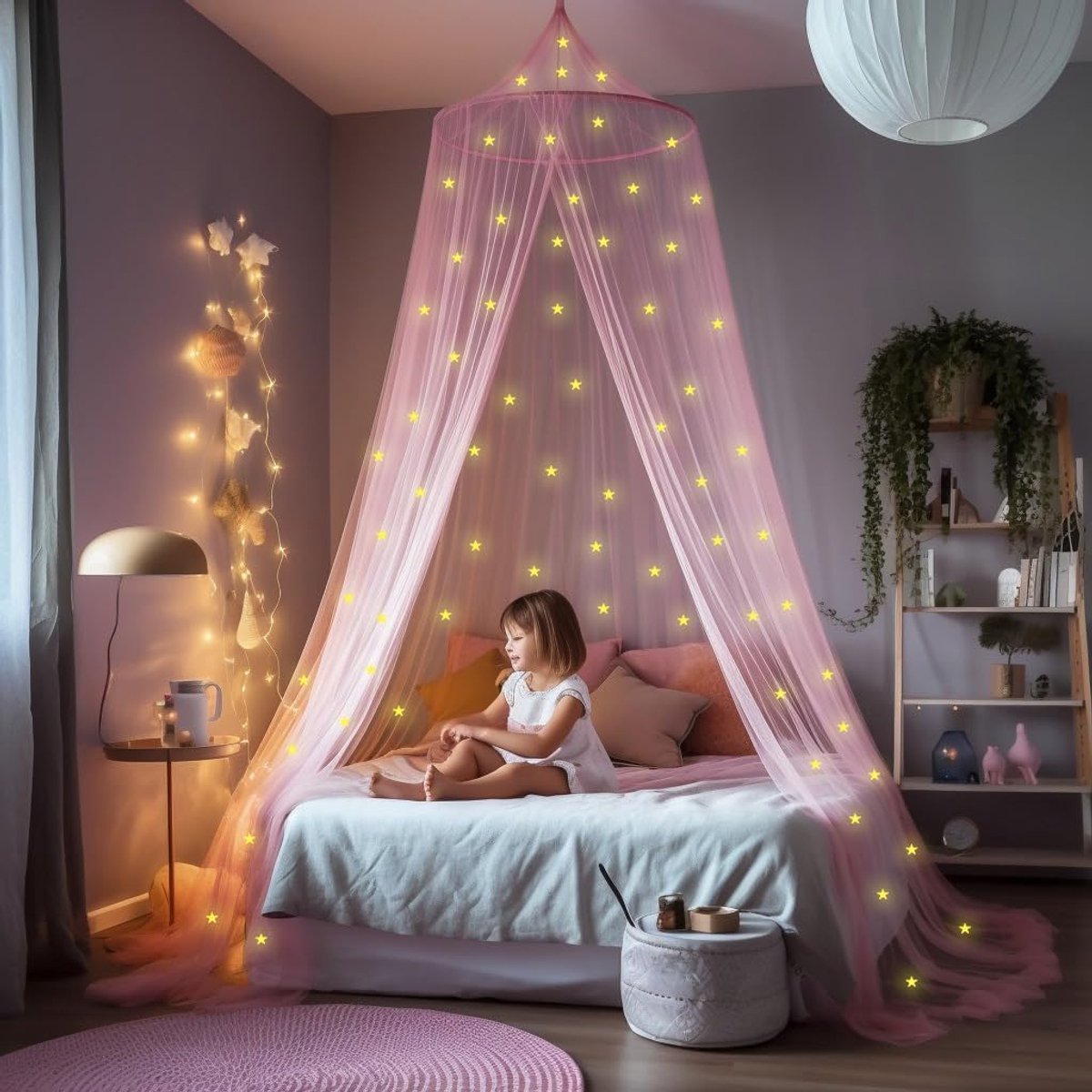 Klamboe met Glow in the Dark Sterren - Hemelbed voor Kinderkamer | Prinsessen Hemeltje en Bedtent - Bedhemel Sluier & Baby Muggennet