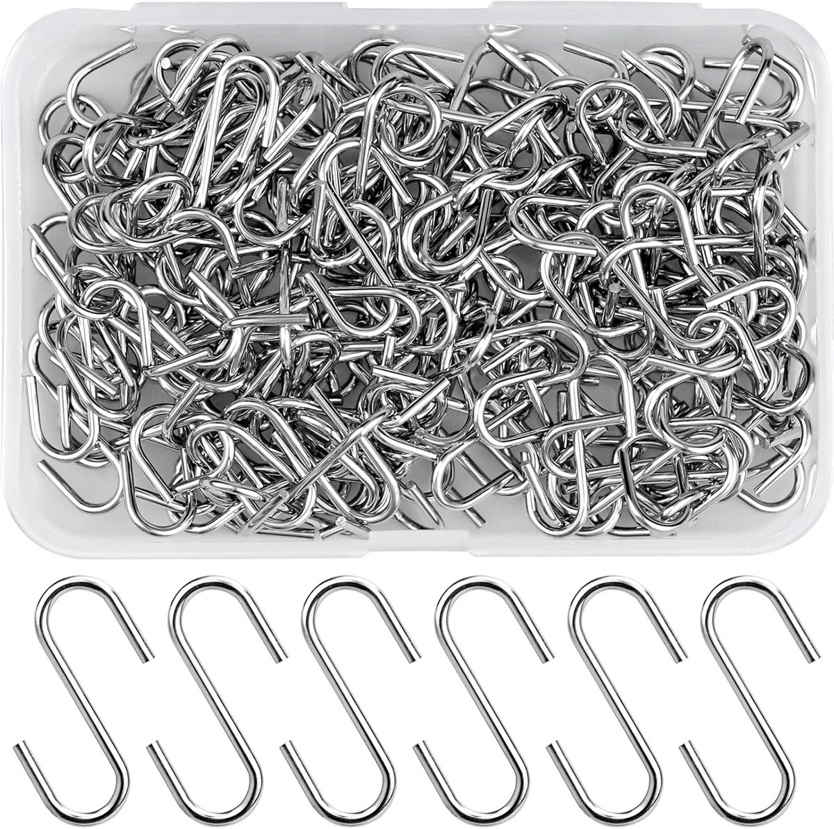 150 stuks mini S-haken van roestvrij staal 20 x 8 mm S-haken metalen connectoren S-vorm haken voor knutselen, sieraden ophangen, sleutelhangers, etiketten, handwerk doe-het-zelf