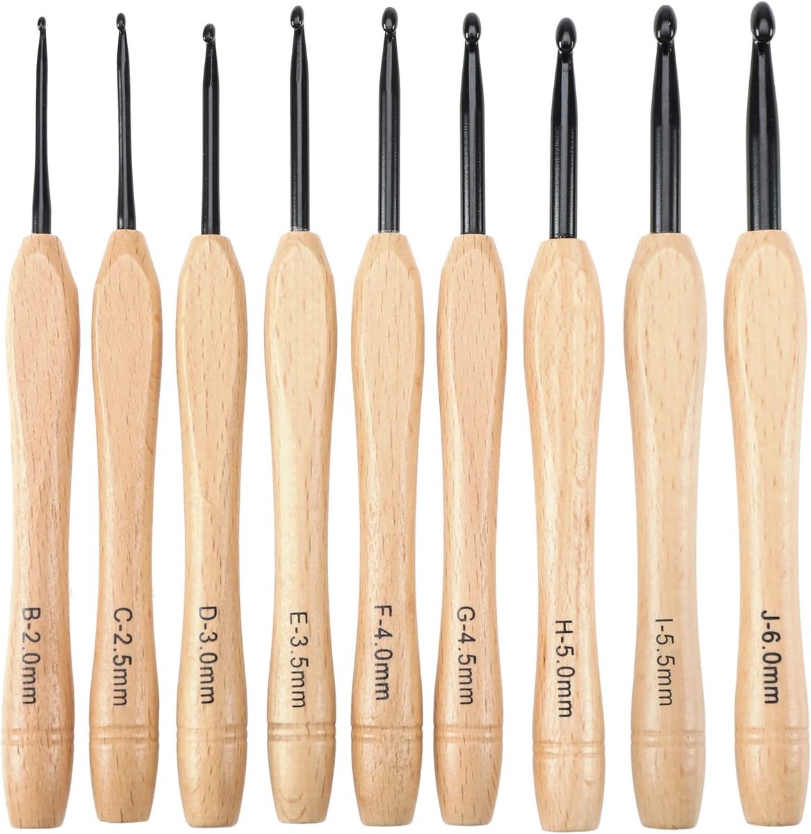 Haaknaalden Set Breinaalden Kit met Ergonomische Platte Handvat Houten Grip voor Haken Lichtgewicht Breien & Haak Benodigdheden 2.0mm-6.0mm