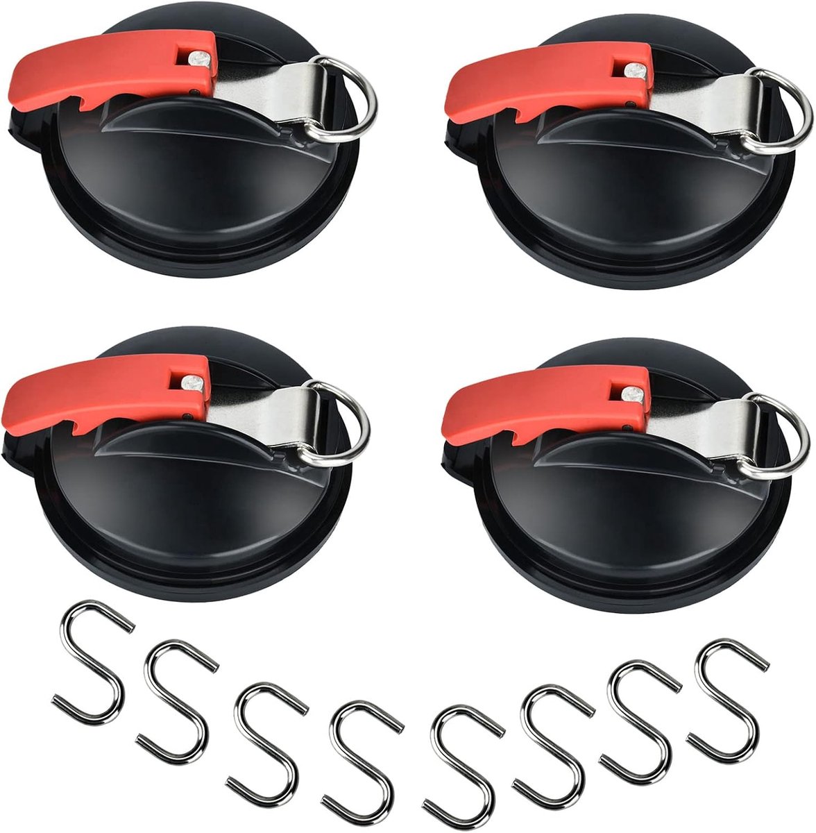 Zuignappen, voor camping, multifunctionele zuignap met 8 S-haken, zuignap, bevestiging voor bevestiging van voortent, huishouden, camping, tent, camper, zonnezeil, autospanner
