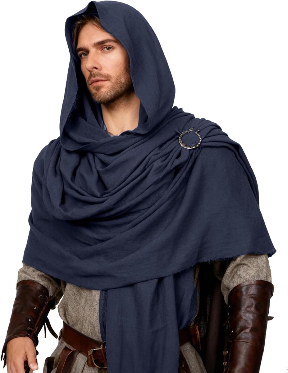 keland Middeleeuwse Sjaal Wrap Cover Up Lange Sjaal met Penannular Broche voor Vrouwen Mannen