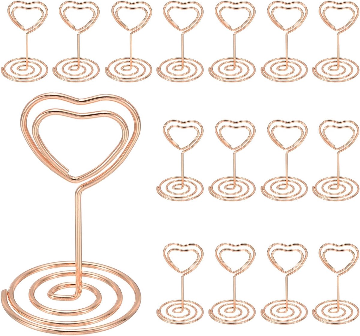 5 cm tafelnummerhouders, 16 stuks hartvorm plaats kaart fotohouders draad fotohouder clips memo notitiekaarten standaard voor tafels feest restaurant centerpieces bruiloft, roségoud