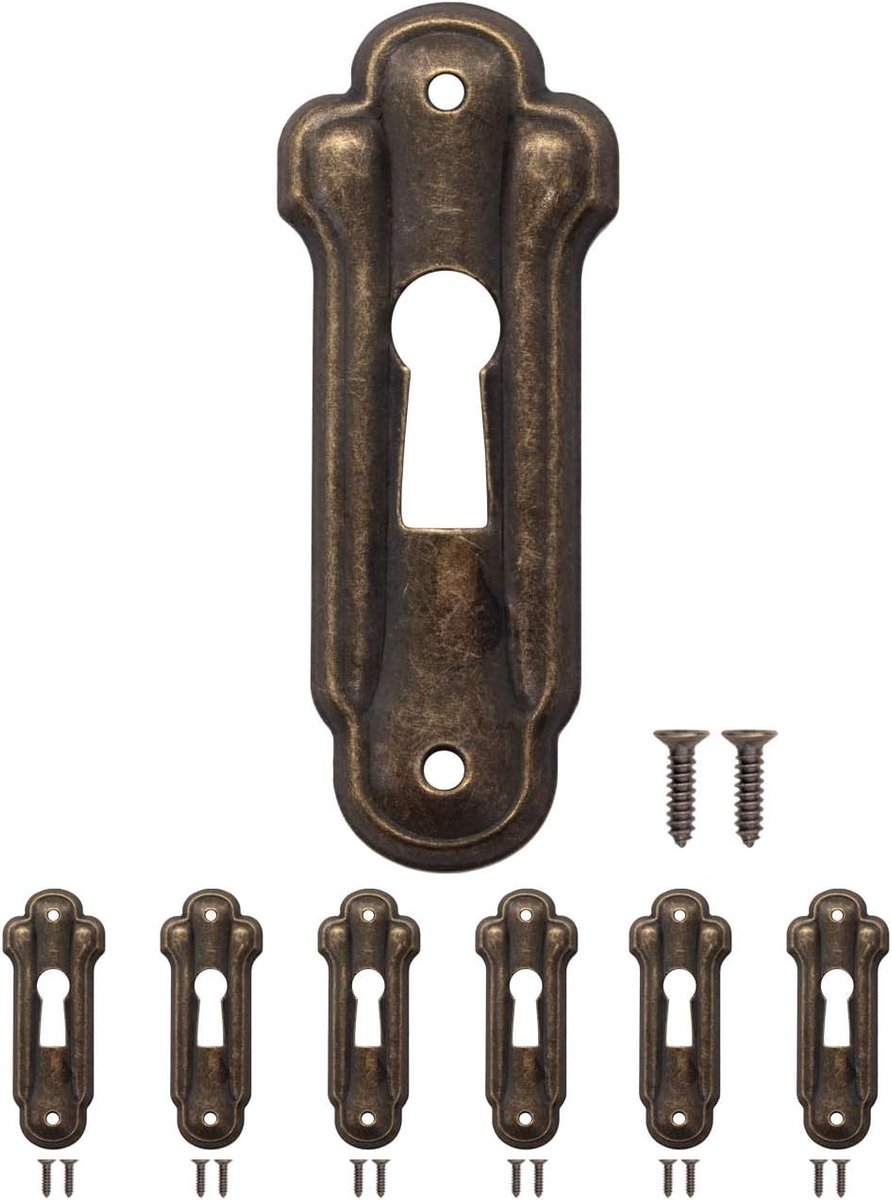 6 x antieke sleutelbordjes, slotrozetten, vintage messing design, 48 x 19 mm