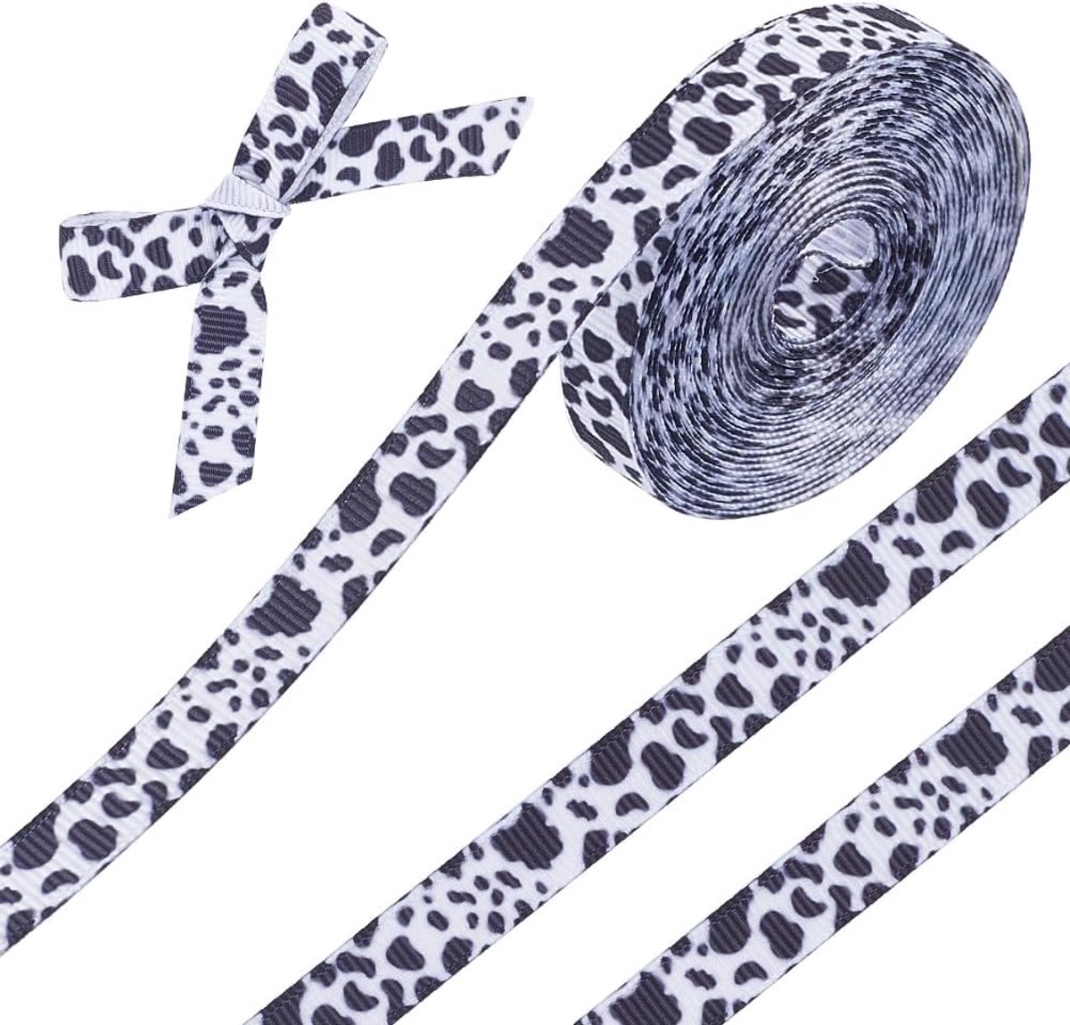 2 Rollen 9.14M 10Mm Dier Print Lint Koe Gedrukt Dunne Polyester Linten Zwart Wit Grosgrain Lint Bulk Voor Naaien Maken Ambachten Krans Slingers Gift Wrapping Home Decor Supply