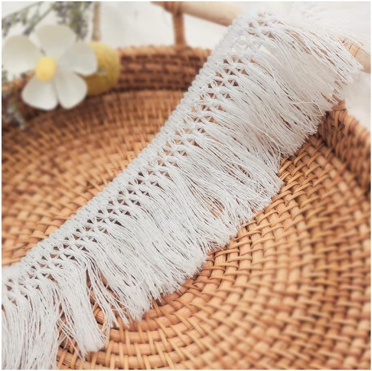 5 m × 6 cm katoen franje boord vintage haak kwastboord breed franjeband om te naaien, franjes decoratief lint DIY franjes trim kwasten rand voor kleding gordijnen naaien accessoires wit
