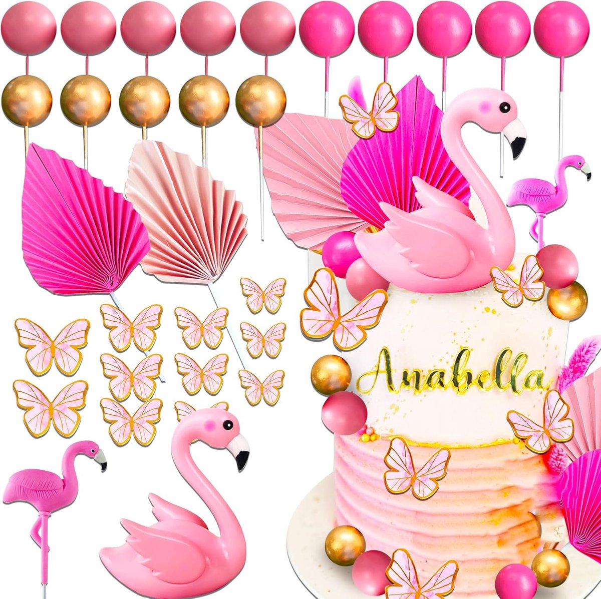Roze flamingo taarttopper Luau taartdecoraties Hawaiiaanse | Roze flamingo taarttopper Luau taartdecoraties Hawaiiaanse taarttopper strand taarttopper decoraties voor verjaardag