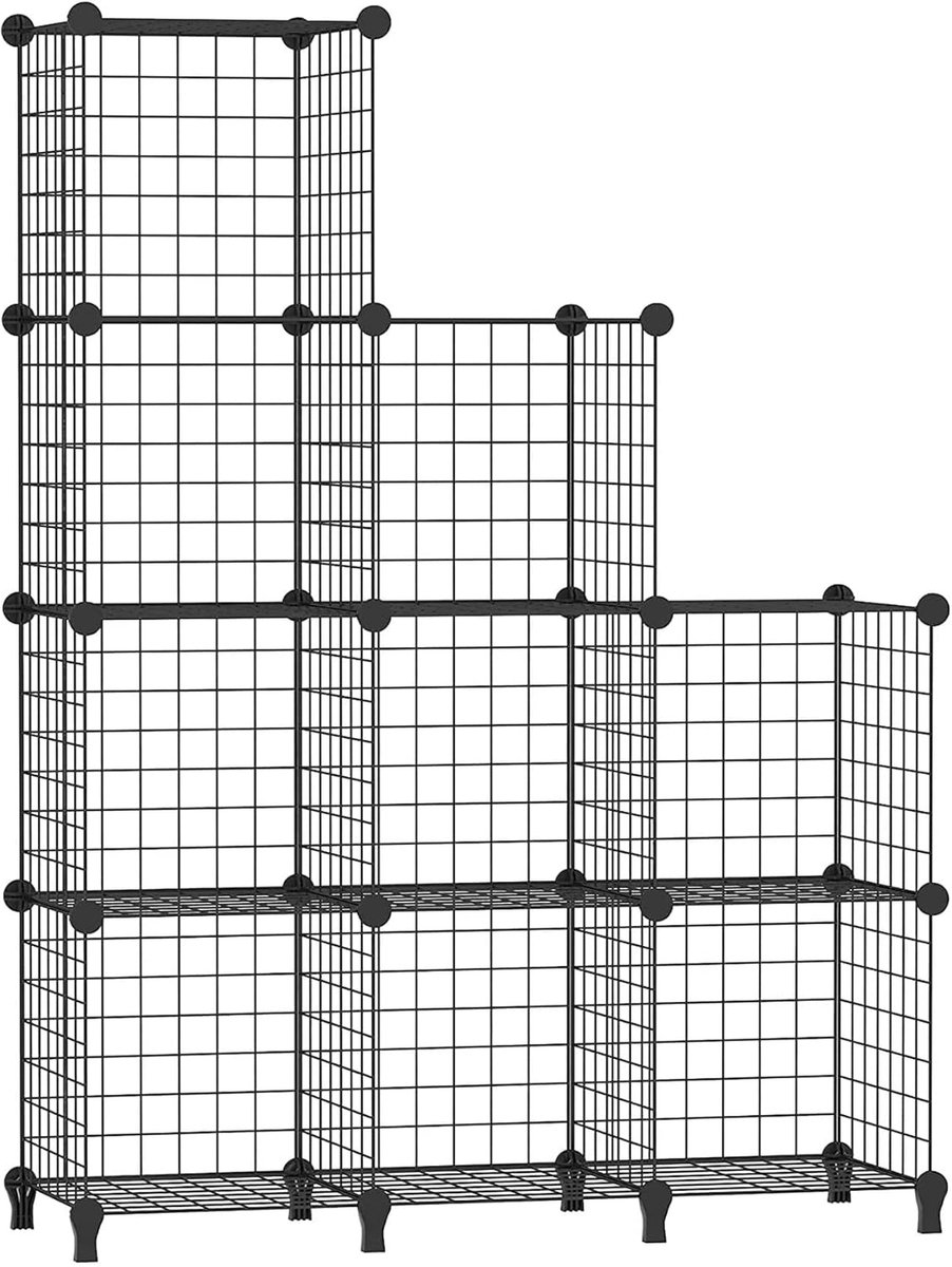 Wire Cube Opbergorganizer, kastorganisatoren en opslag, metalen 9 kubussen opbergplanken boekenplank, draagbare kast kledingorganizer voor slaapkamer, huis, kantoor, zwart