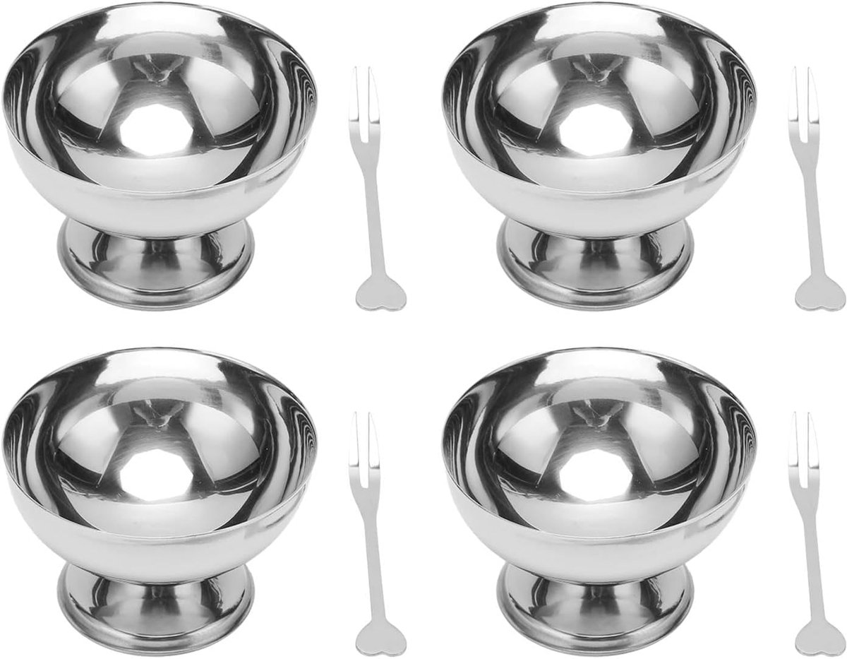 4 Stuks RVS Food Grade Metalen Ijs Kom en Dessert Kom Set - Geschikt voor het serveren van Rijst, Yoghurt en Dessert | Meervoudig gebruik Servies voor Koud Geserveerde Gerechten
