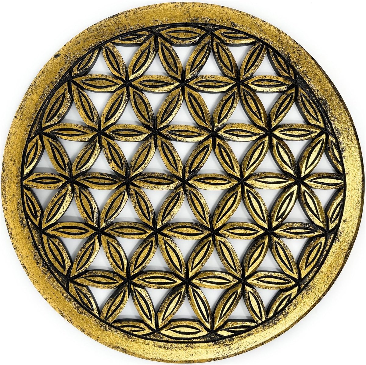 Levensbloem wanddecoratie hout 30 cm goud, perfect voor meditatie, yoga en woondecoratie