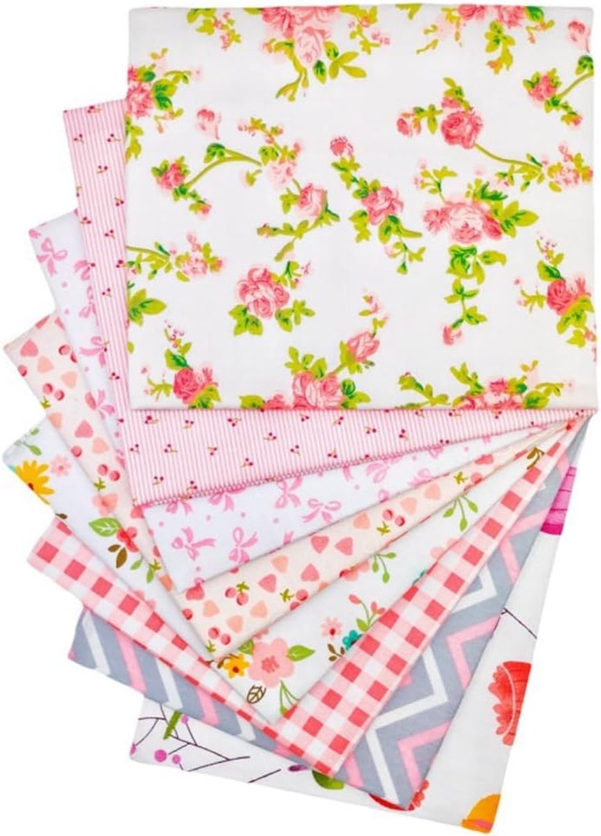 Stof, patchwork, stofpakket, 100% katoen, quiltstof, bundel, 8 stuks, 50 x 50 cm, keperbinding, stofresten, stofbundel, doe-het-zelf katoenen doek, naaien, roze 4#