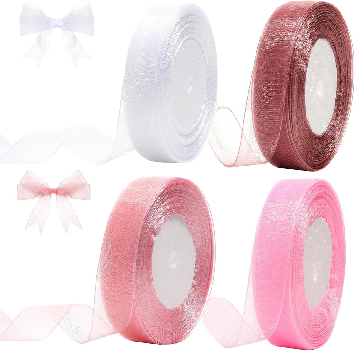 4 rollen 45 m chiffon lint, 22 mm breed cadeaulint bruiloft satijnen lint cadeaulint groen organza lint chiffonlint decoratielint voor geschenkverpakking bruiloftsdecoratie (rood)