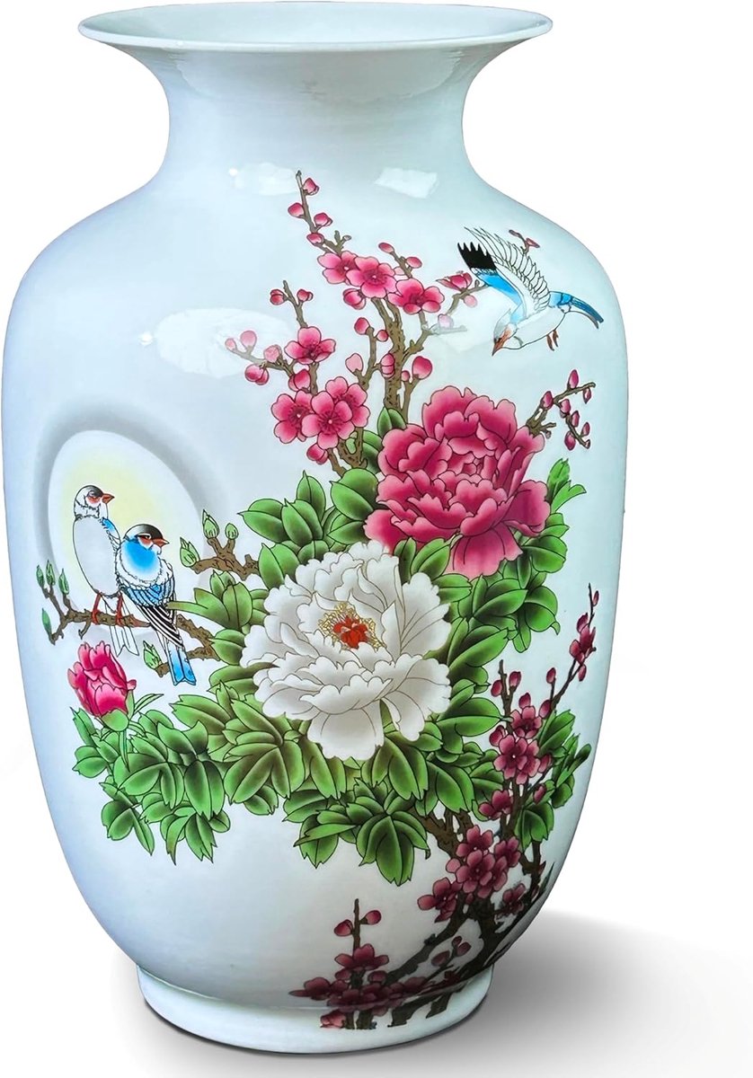 Porseleinen beeldjes - Jingdezhen bloemenvaas - handgeschilderd - perfect voor decoratie - SnelShoppen