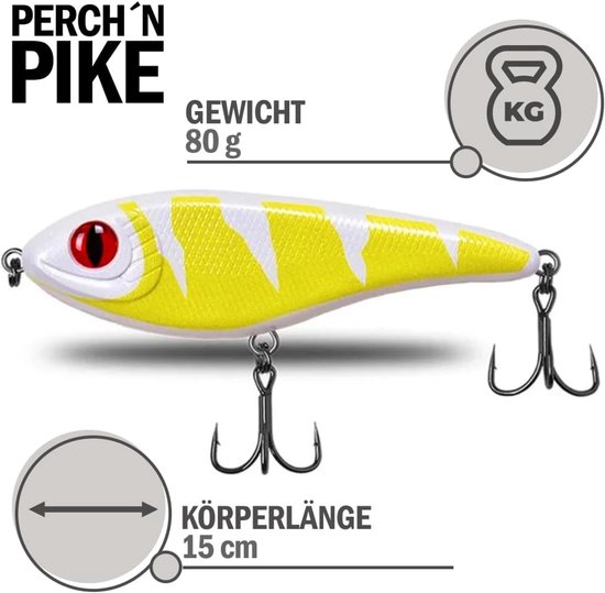 Jerkbait pike 15 cm - 80 g slow sink - UV-actief - perfect voor grote snoeken - SnelShoppen — afbeelding 2
